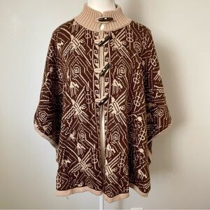 Mia's Secret Alpaca Wool Knit Poncho Made in Peru Brown and Cream OS